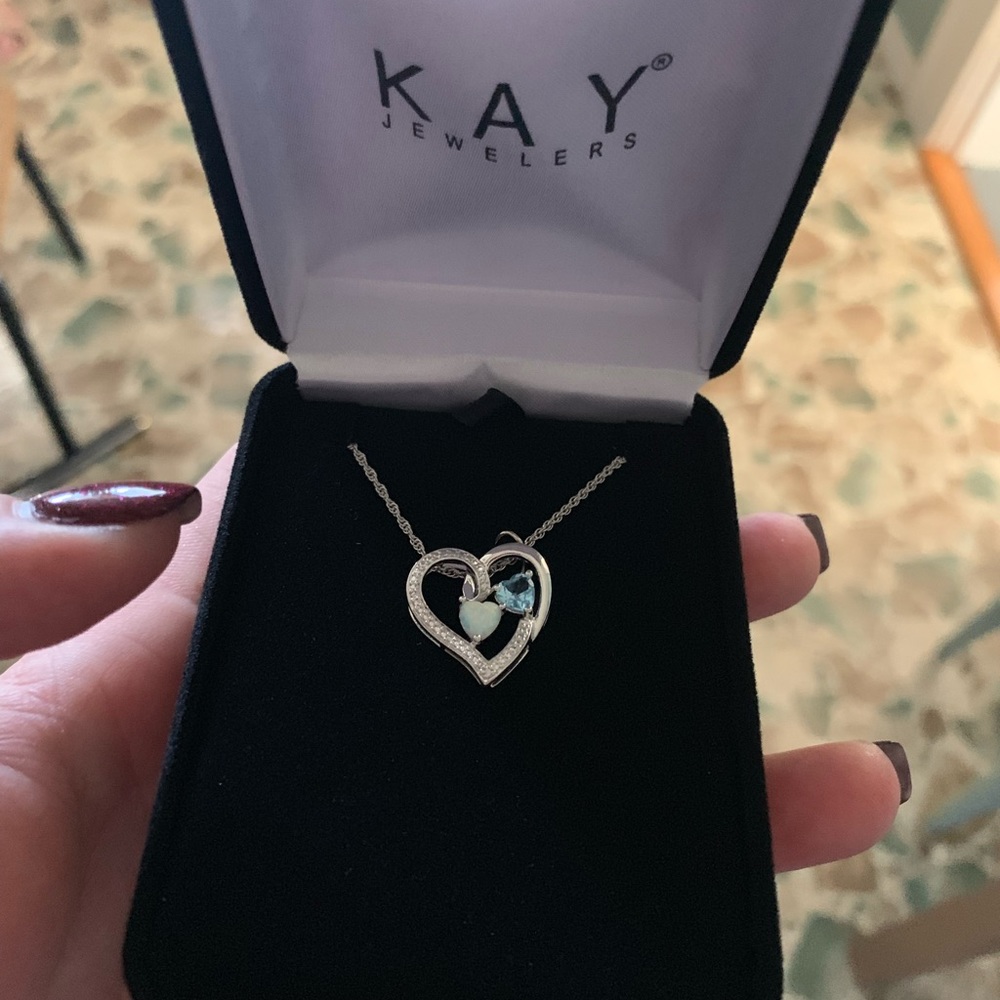 KAY Opal (October birthstone) and blue topaz (December birthstone) necklace